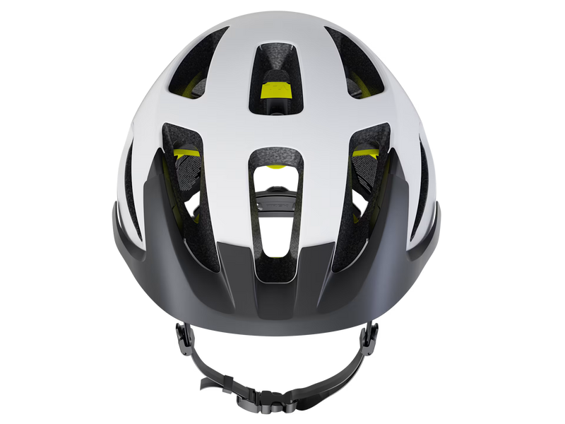 Gray helmet with black accents on a white background