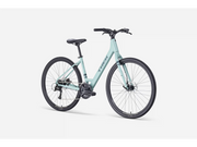 Light blue bicycle on a white background