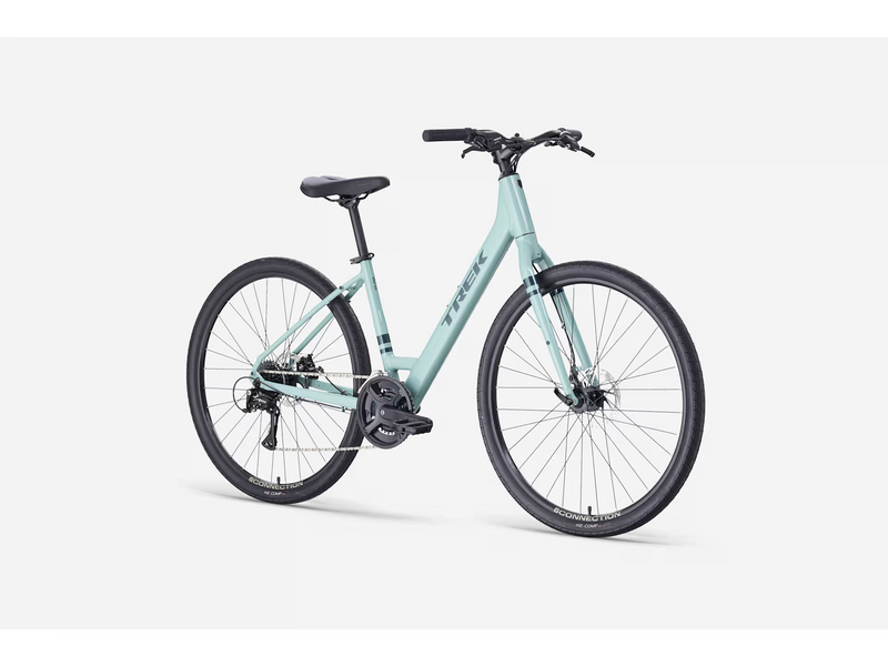 Light blue bicycle on a white background