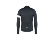 Rapha Core Thermal Long Sleeve Cycling Jersey, men’s, black with white logo, back view product shot / Maillot de cyclisme Rapha Core Thermal à manches longues pour homme, noir avec logo blanc, vue arrière en photo produit
