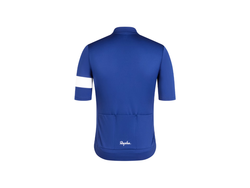 Rapha Core Cycling Jersey, men’s, navy, back view product shot / Maillot de cyclisme Rapha Core pour homme, bleu marine, vue arrière en photo produit