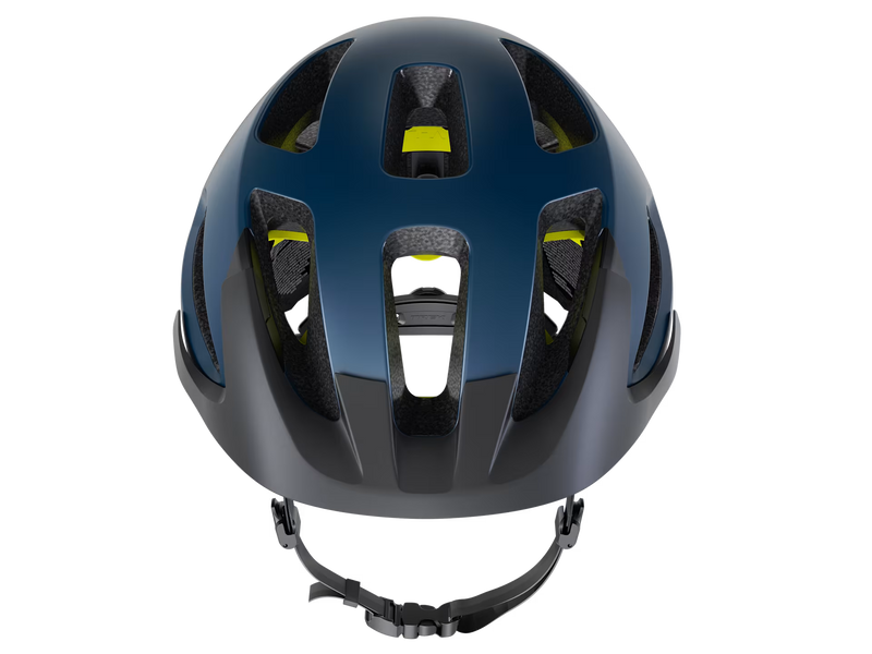 Dark blue helmet with yellow accents on a transparent background