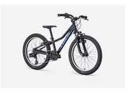 Blue children's bicycle with blue lettering on a white background