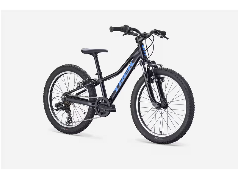 Blue children's bicycle with blue lettering on a white background