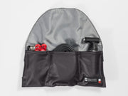 Spring Roll seat bag opened flat, showing three internal pockets for organizing ride essentials.