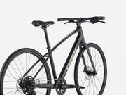Black hybrid fitness bicycle on a white background