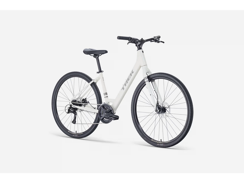 White bicycle with black tires on a white background