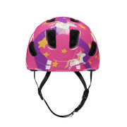 Children's helmet with unicorn and star pattern on a white background