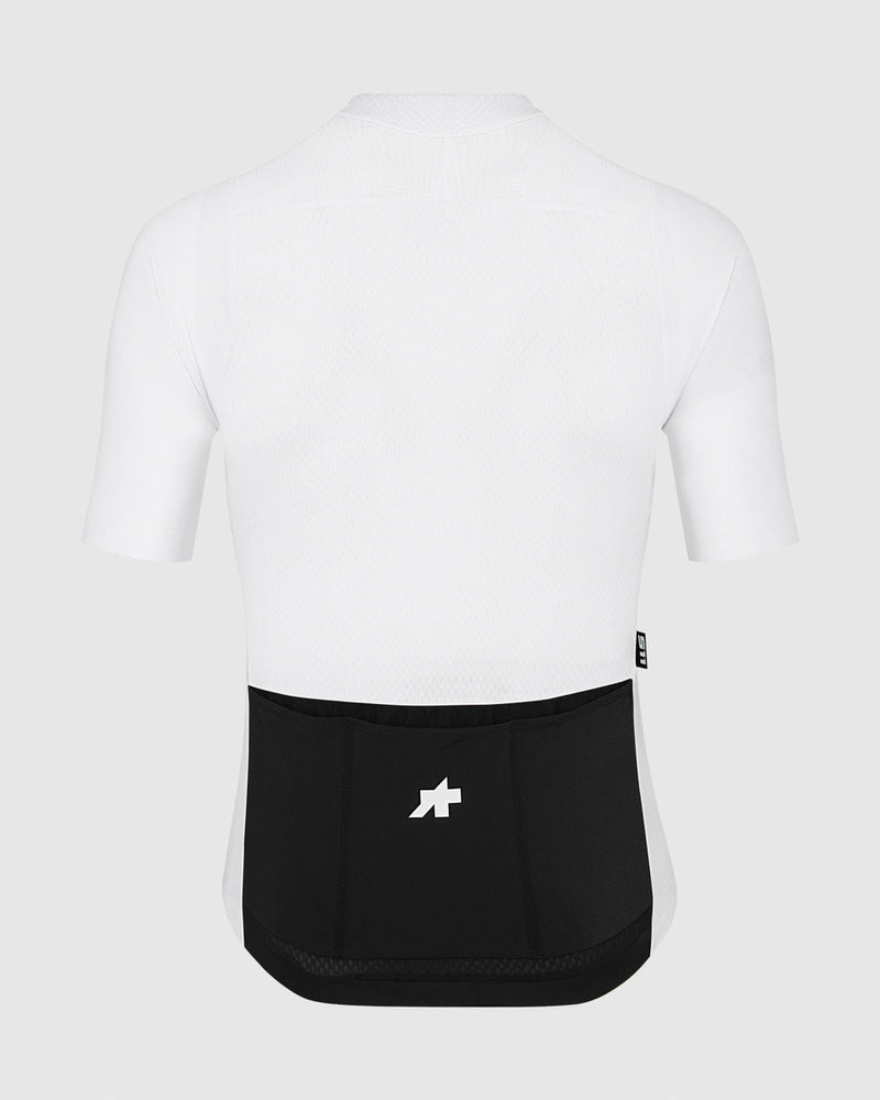 White long-sleeve shirt with a black pocket on a white background