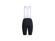 Black cycling bib shorts with white straps on a transparent background