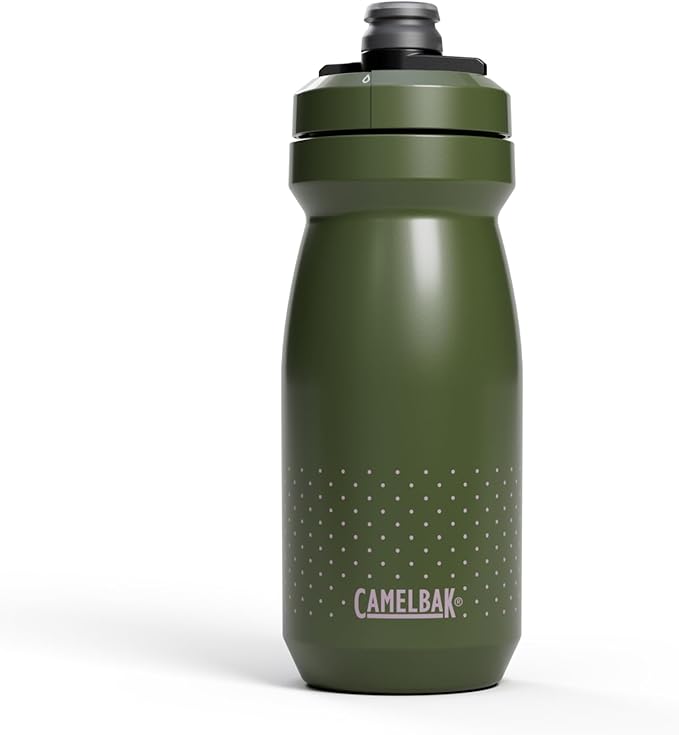 Green CamelBak water bottle on a white background