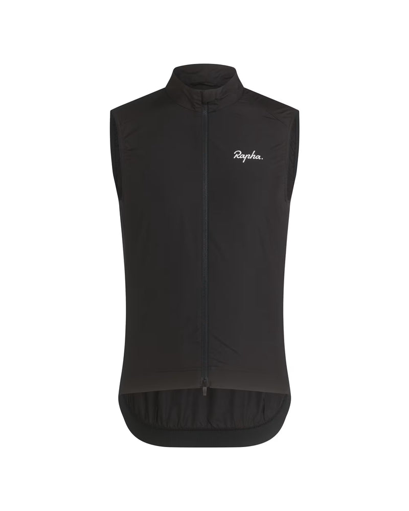 Rapha Core Cycling Gilet, front view with zipper done up, showing the Rapha script logo on the upper right chest