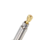 Metal hose with gold fitting on a white background