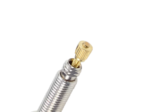 Metal hose with gold fitting on a white background