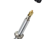 Metallic nozzle with gold fitting on a white background