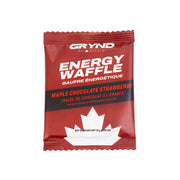 Grynd energy waffle package with red and white design on a white background - Maple Chocolate Strawberry flavoured.