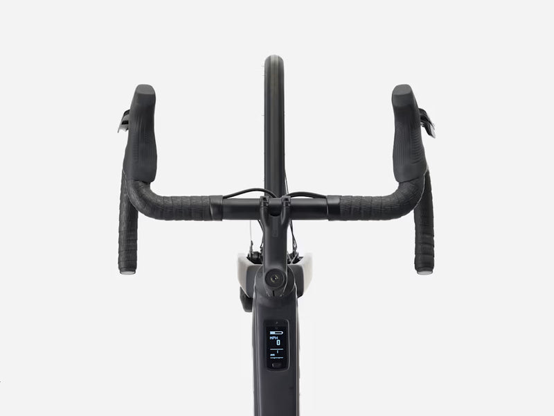 Product image of Trek road ebike Domane+ ALR 5 in black, close up on handlebar