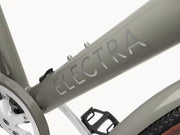 Closeup of bicycle frame with 'Electra' branding (Electra Loft Go! 7D EQ Step-Over)