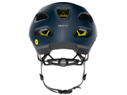 Dark blue helmet with yellow accents on a white background