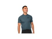 Man wearing a teal cycling jersey on a transparent background