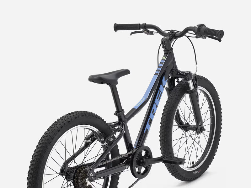 Blue children's bicycle with blue accents on a white background