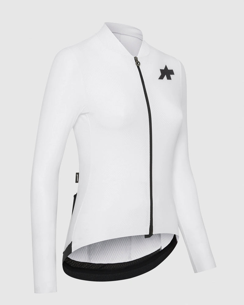 White cycling long-sleeved jersey with black accents on a white background