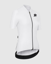 White cycling jersey with black accents on a light gray background