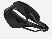 Black motorcycle seat on a white background