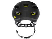 Black helmet with yellow accents on a white background
