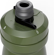 Green water bottle with a gray cap on a white background