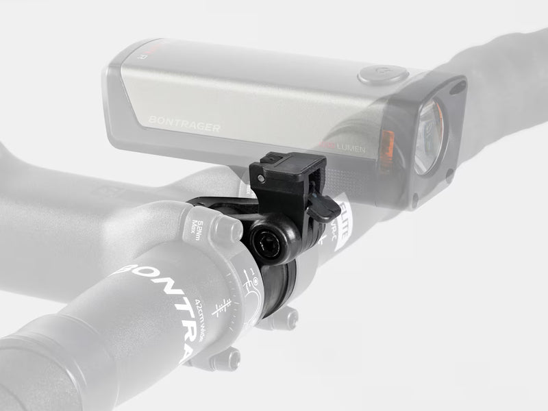 Bontrager Elite Blendr stem with transparent handlebar illustration showing Blendr accessory mount location