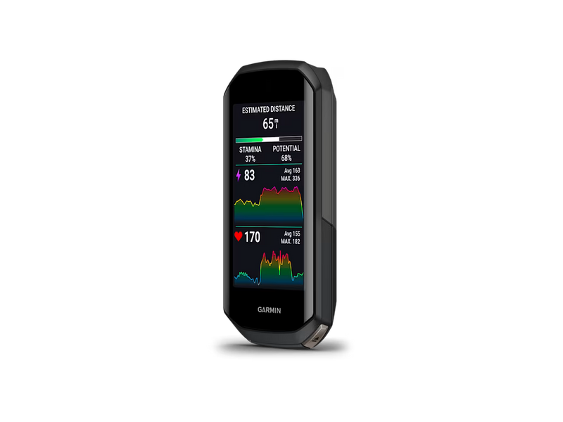 Garmin Edge 1050 GPS cycling computer showing advanced training metrics