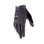 Leatt MTB 1.0 GripR Jr right glove, back view showing the dark grey textured upper and silicone grip details on a transparent background