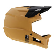 Lager Yellow Leatt MTB Gravity 1.0 Junior full-face helmet, side view facing right with Leatt logo and colour detailing on awhite background