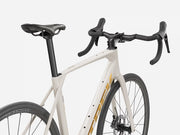 White bicycle with black components on a white background