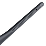 Black metal rod with threaded end on a white background