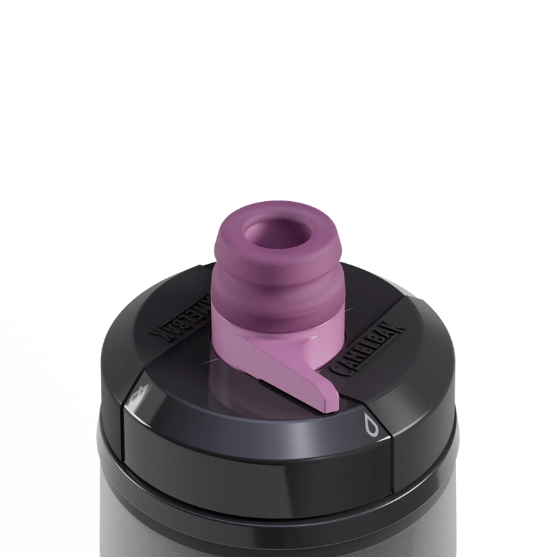 purple and black water bottle product image top with camelback logo