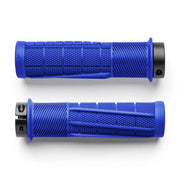 Pair of blue motorcycle grips on a white background