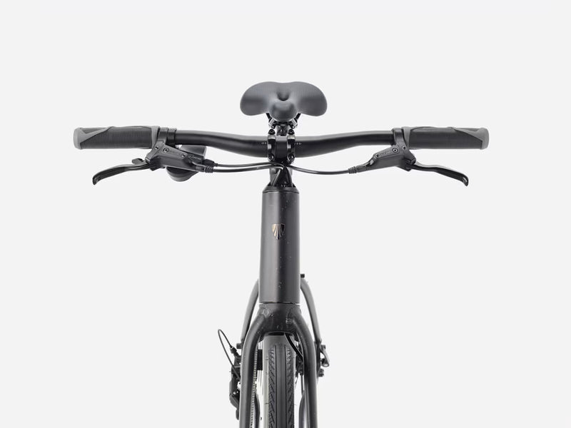 Black hybrid fitness bicycle on a white background