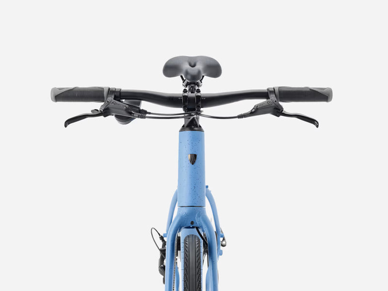 Blue hybrid fitness bicycle on a white background