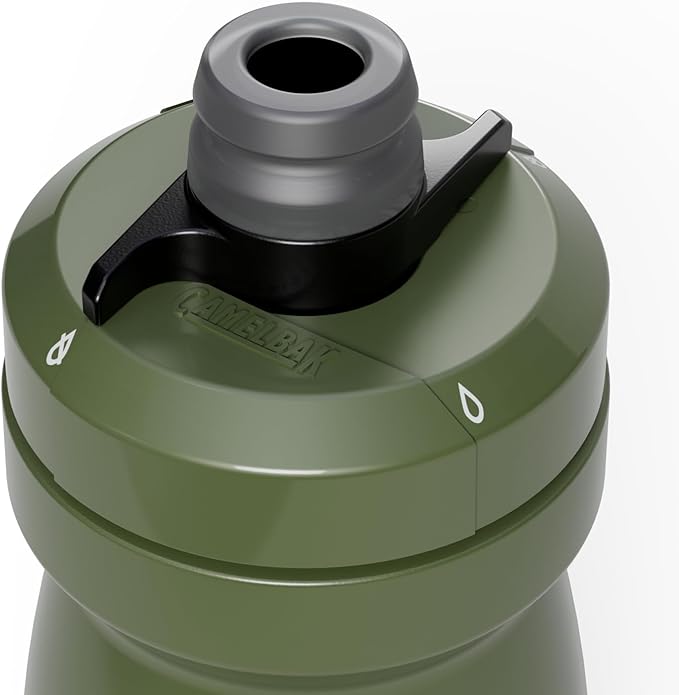 Green water bottle cap with black and gray accents on a white background