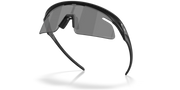Black sunglasses with a reflective lens on a white background