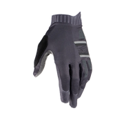 Leatt MTB 1.0 GripR Jr left glove, back view showing the dark grey textured upper and silicone grip details on a transparent background
