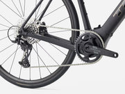 Product image of Trek road ebike Domane+ ALR 5 in black, closeup on rear of bike