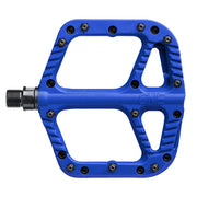 Blue bicycle pedal with 'ONE' branding on a white background