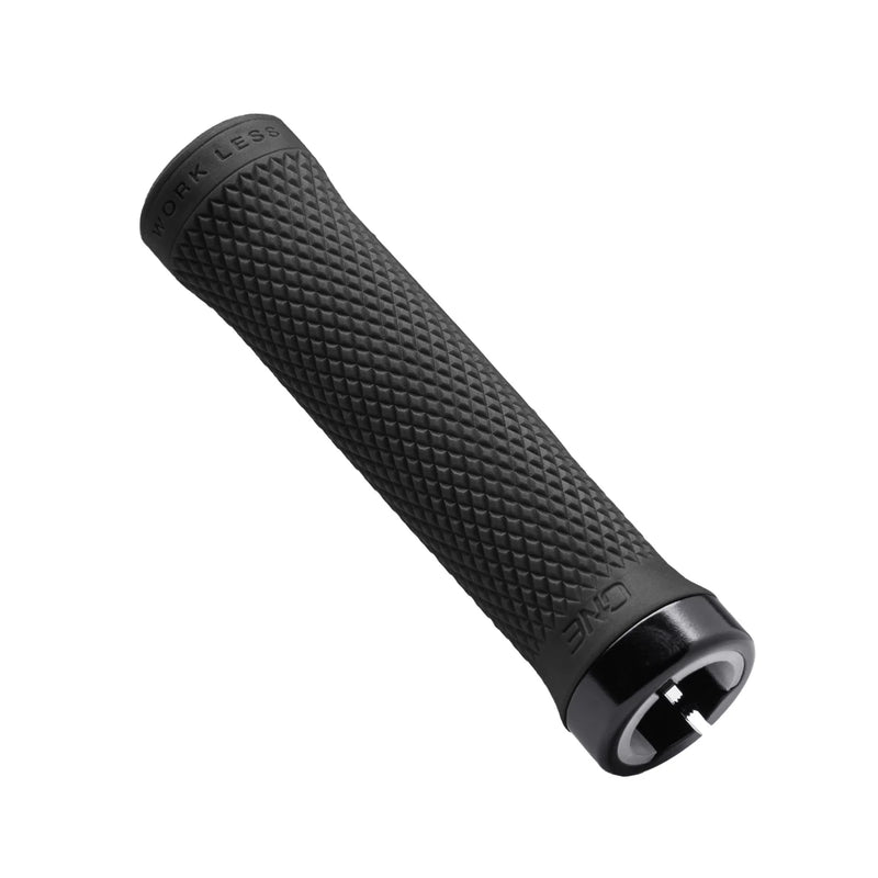 Black bicycle handlebar grip on a white background