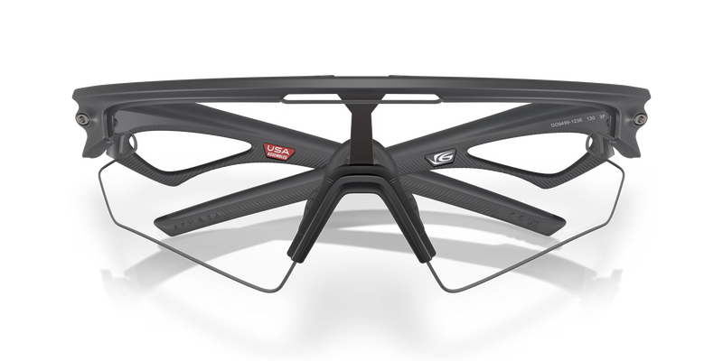 Black and white sports eyeglasses with a brand logo on a transparent background