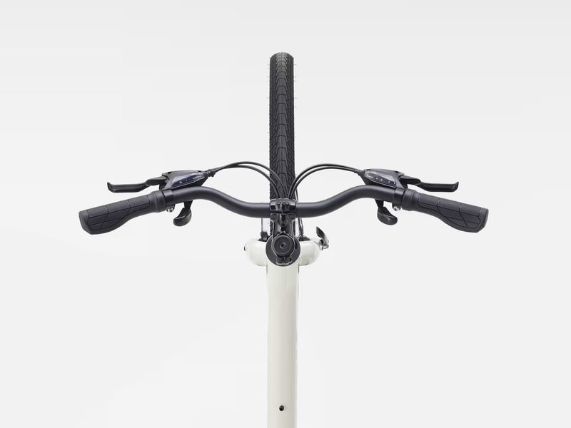 Bicycle handlebar with white frame on a light gray background
