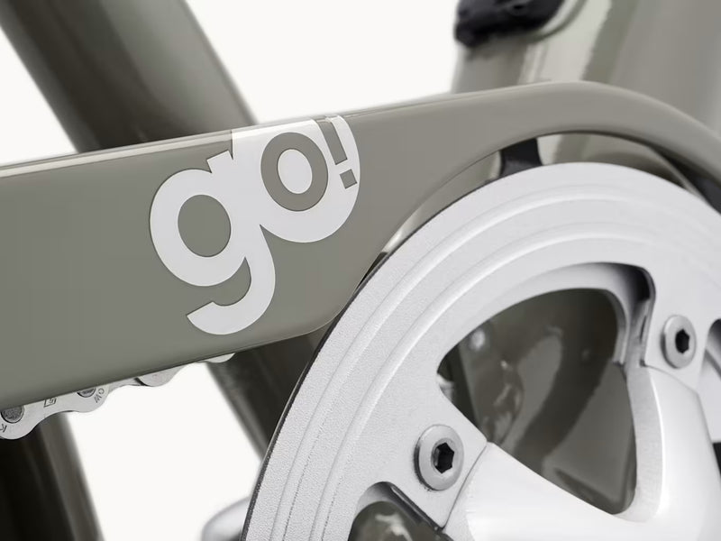 Closeup of bike go! branding (Electra Loft Go! 7D EQ Step-Over)
