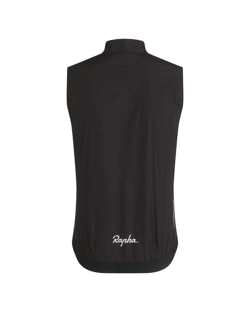 Rapha Core Cycling Gilet, back product view showing the mock-neck collar, Rapha logo near the lower back, and sleeveless design